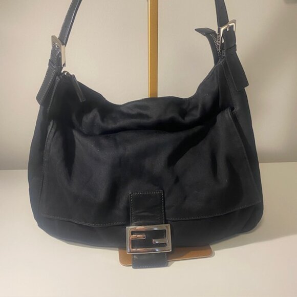 Vintage Fendi Mama Forever Baguette Neoprene FF Buckle Black Shoulder Bag W/COA - Picture 3 of 16